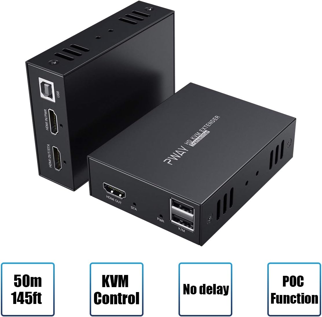 HDMI KVM USB Extender, PWAY Audio Video Extender Over Ethernet Cat5e/6 Up to 50m/164ft