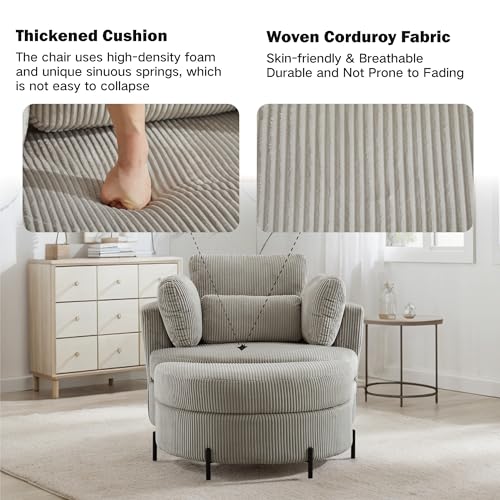 Chifee & Vingol 42.2" Oversized Swivel Accent Chair Round Barrel Chair,Chenille,Beige