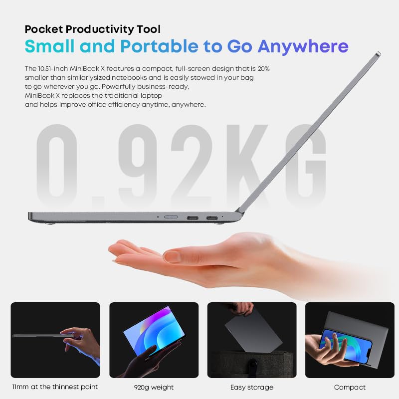 CHUWI MiniBook X 2-in-1 Touchscreen Laptop, 16GB LPDDR5 512GB SSD, Intel N150 (up to 3.6GHz), Windows 11 Convertible Laptop 10.51", 2TB SSD Expand