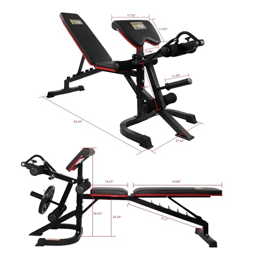 Adjustable Weight Bench, Workout Bench for Home Gym, Adjustable 6 Position Utility Bench with Leg Extension and Preacher Pad