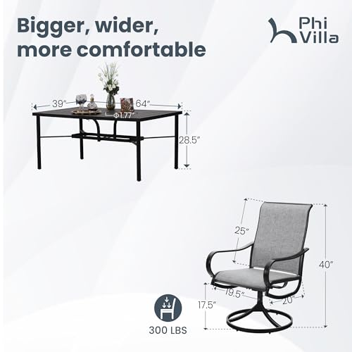 PHI VILLA 5 PCS Outdoor Patio Dining Set with Swivel Dining Chairs (Blue) and 37"x 37" Metal Steel Dining Table(1.57" Umbrella Hole)