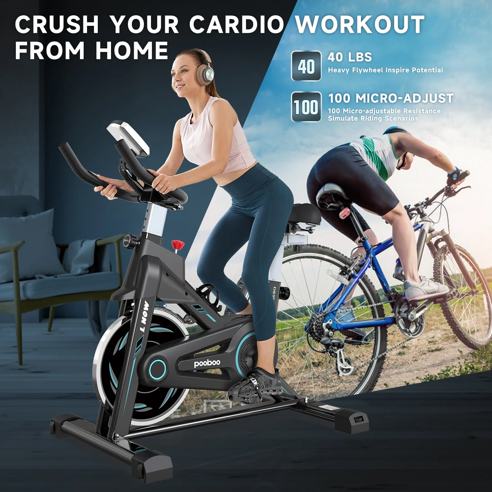 Pooboo Indoor Cycling Bike Exercise Bikes Stationary Magnetic Resistance for Home Cardio Workout Machine 350lb Flywheel 35lbs