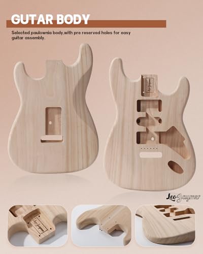 Leo Jaymz DIY Single Cut Electric Guitar Kits with Mahogany Body and Neck - Rosewood Fingerboard and All Components Included (LP Hollow)