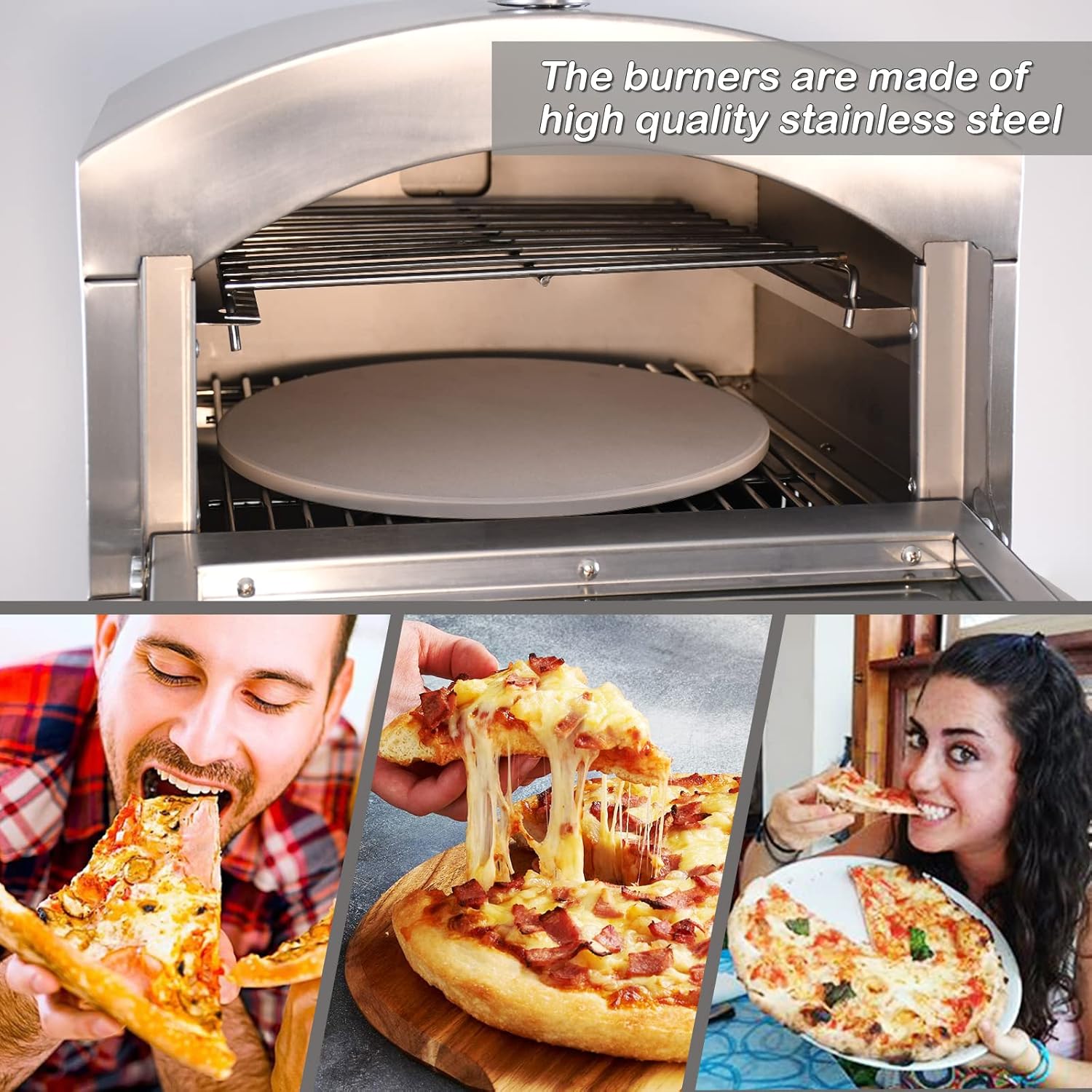 Li Zhen Portable Outdoor Pizza Oven|Propane Gas Fired-Pizza Maker|14in Pizza Stone|Stainless Less|Cooking Pizza Steak Fish Chicken and More|for