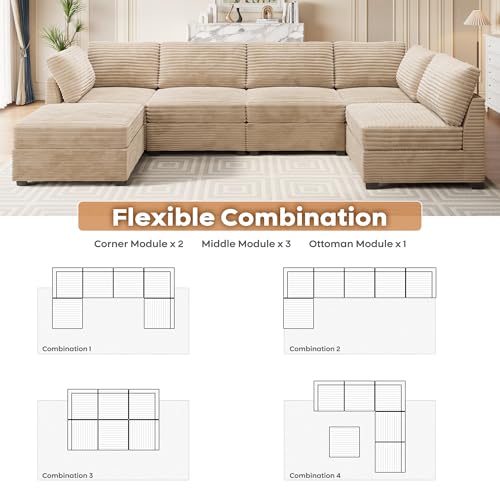 ovios 130.7" Modular Sectional Sofa Couch, U-Shaped Cloud Couches with 2 Ottomans Chaise
