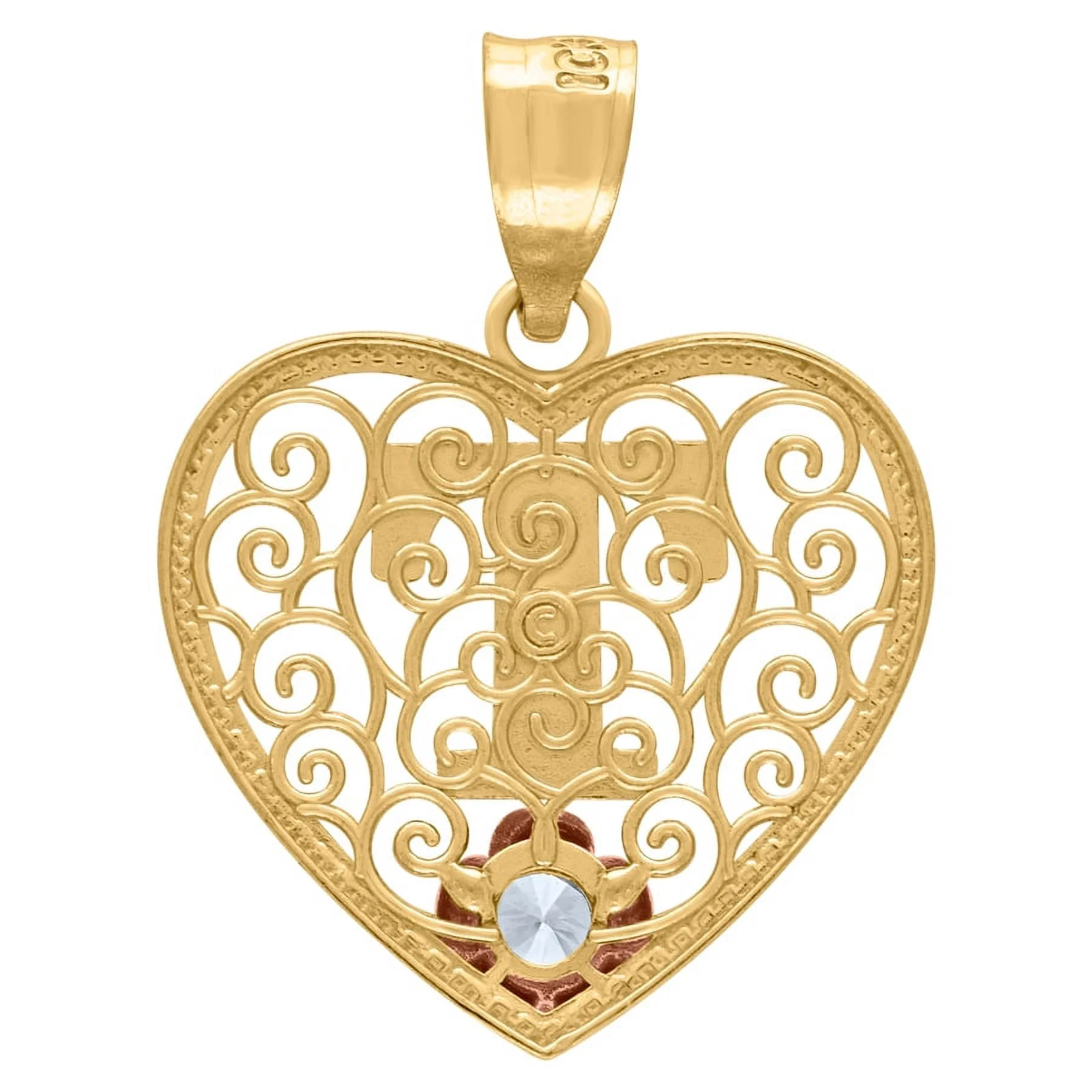 10k Tri color Gold Womens Love Heart Letter Name Personalized Monogram Initial T Charm Pendant Necklace Measures 24.8x18