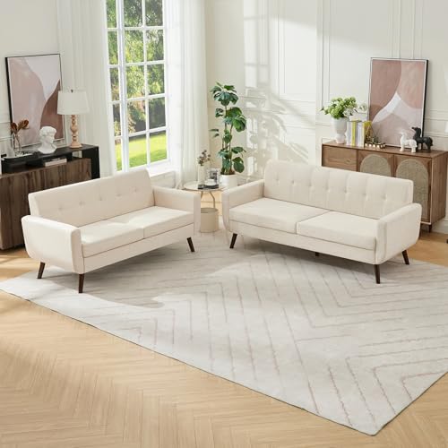Tbfit L Shaped Couch Sofa, 80" W Mid-Century Modern Sectional Couches, 3 Seater Sofas with Wide Chaise Lounge & Two Pillows