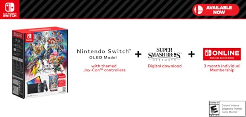 Nintendo Switch&trade; - OLED Model: Super Smash Bros.&trade; Ultimate Bundle (Full Game Download + 3 Mo. Nintendo Switch Online Membership Included)