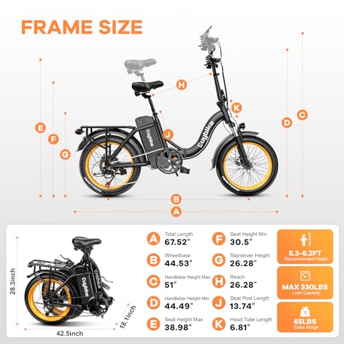 Folding Electric Bike for Adults with Peak 1000W Motor, 48V 20AH Battery up to 30MPH 80 Miles, 20" Fat Tire All Terrain Ebike