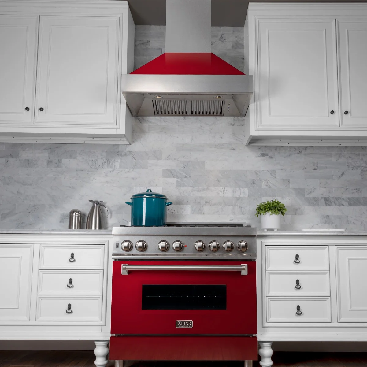 ZLINE 36 in. Professional Dual Fuel Range in Snow Stainless with Red Gloss Door (RAS-RG-36)