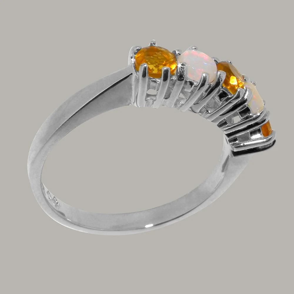 LBG British Made 925 Sterling Silver Natural Citrine & Opal Ladies Eternity Ring - 33 size options - Size 10