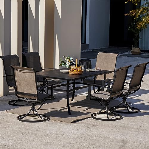 Grand patio 7-Piece Patio Dining Set for 6, Outdoor Dining Set with Swiviel Patio Chairs & 1 Rectangular Woodgrain Dining Table with Umbrella Hole