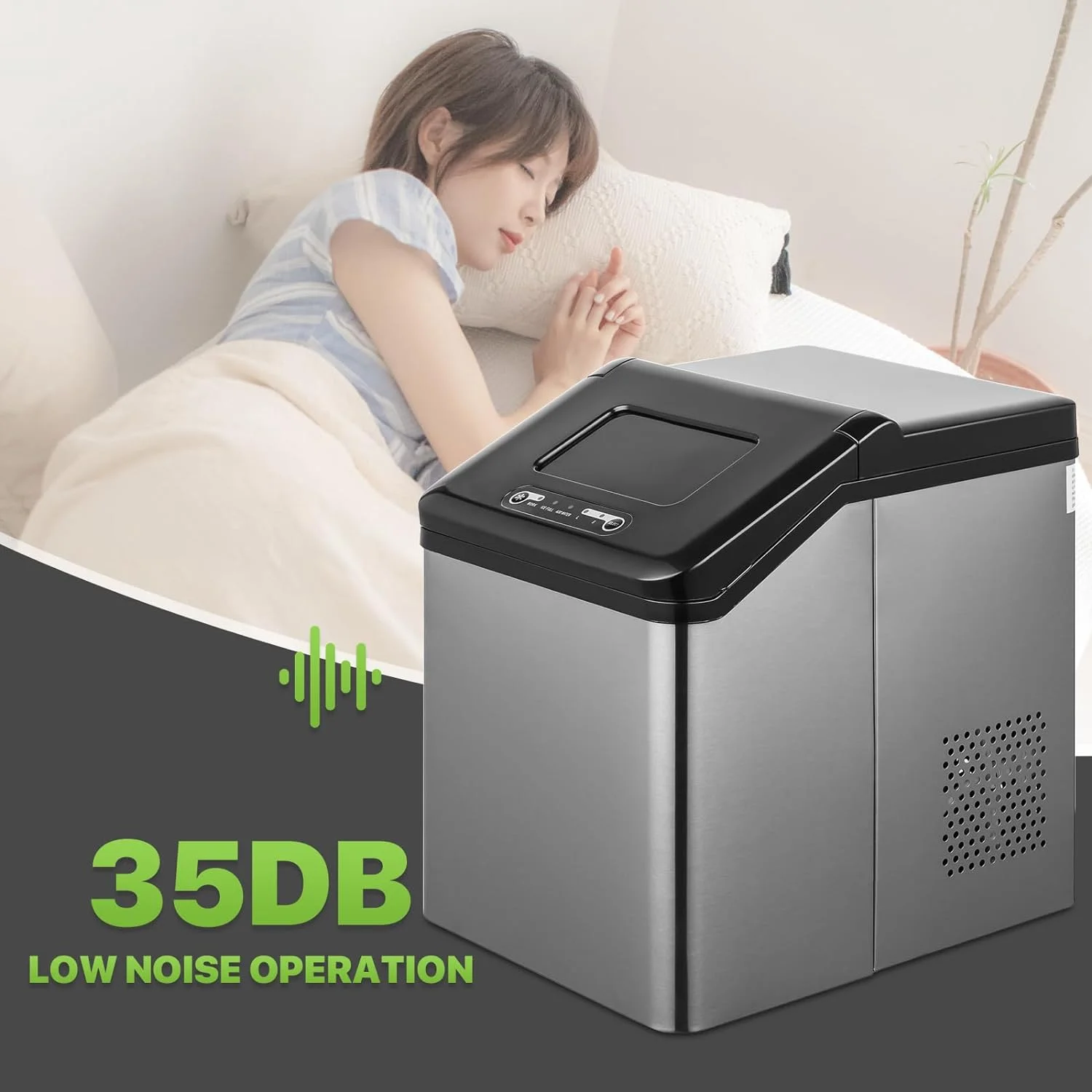 Ice Maker Countertop 9 Cubes Ready in 10Mins, 26lbs in 24Hours, 2 Sizes Bullet Shaped Ice, Ice Maker Machine with Ice Scoop and Basket