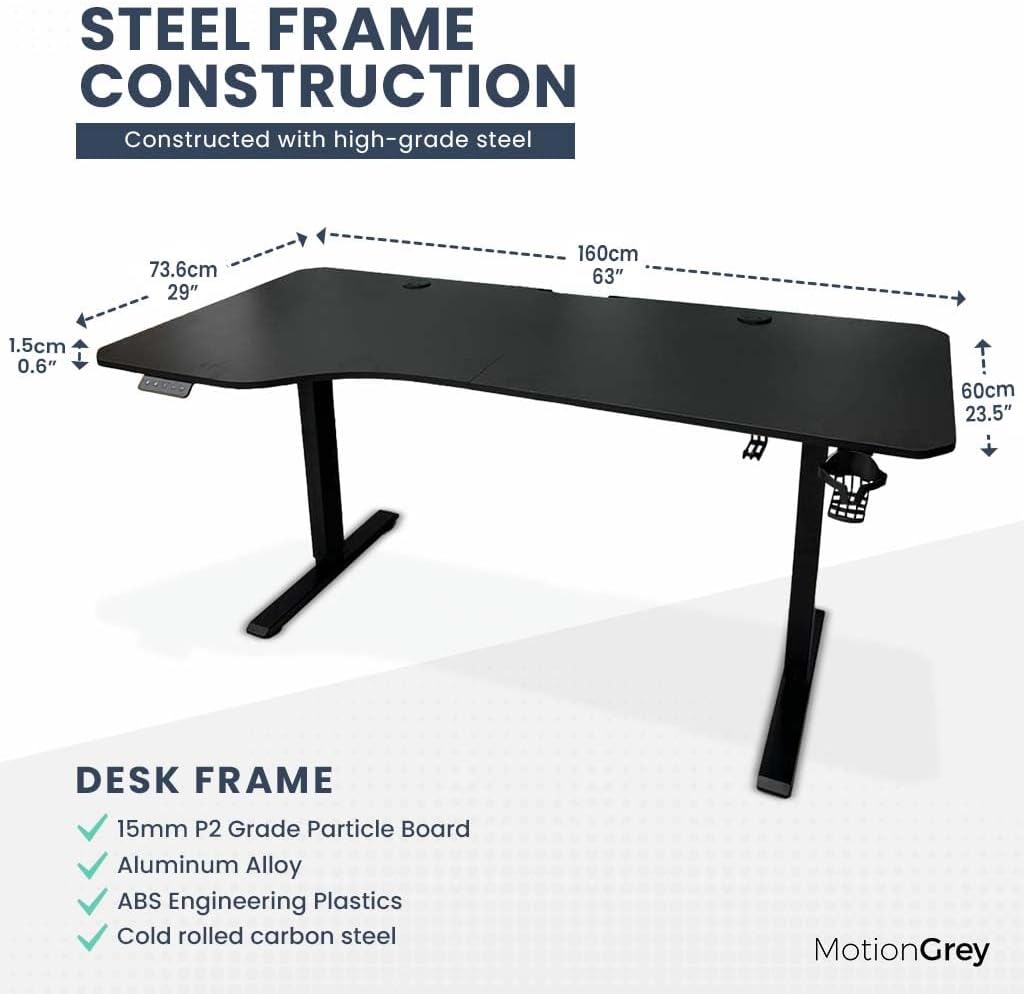 Height Adjustable L Shaped Standing Desk Left Side, 160 x 60 cm, Corner Desk, L Shape Desk, Adjustable Computer Electric Sit Stand Desk Stand