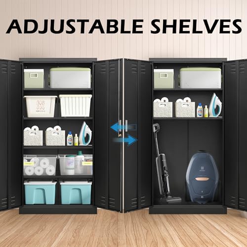 Metal Storage Cabinet, 72" H x 36" W x 18" D Locking Cabinet with Adjustable Shelves, Steel Storage Cabinets for Garage, Home, Office, Pantry (White)