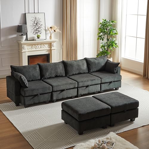 FANYE L/U-Shaped Oversized Free Combination Modular Storage Sectional Sofa Soft Corduroy Upholstered Deep Seat Sofa&Couch Convertible Sleeper Couch