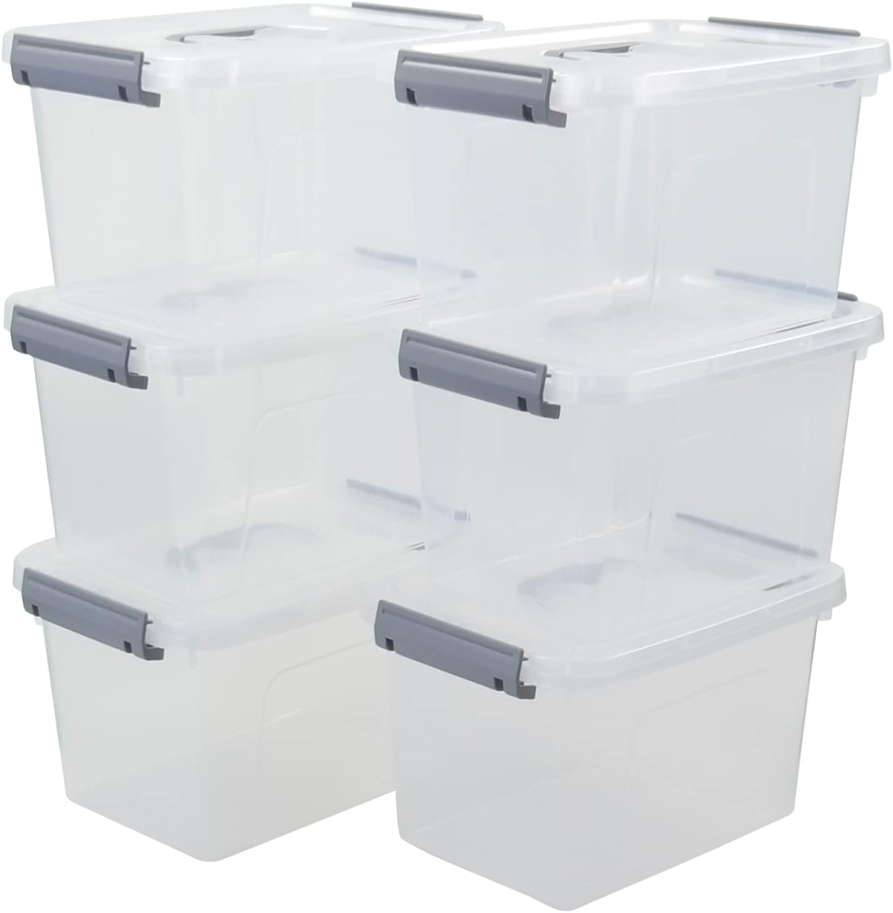 CadineUS 6 pack 5 Liter Clear Plastic Storage Bin, Plastic Boxes with Lids Pack of 2
