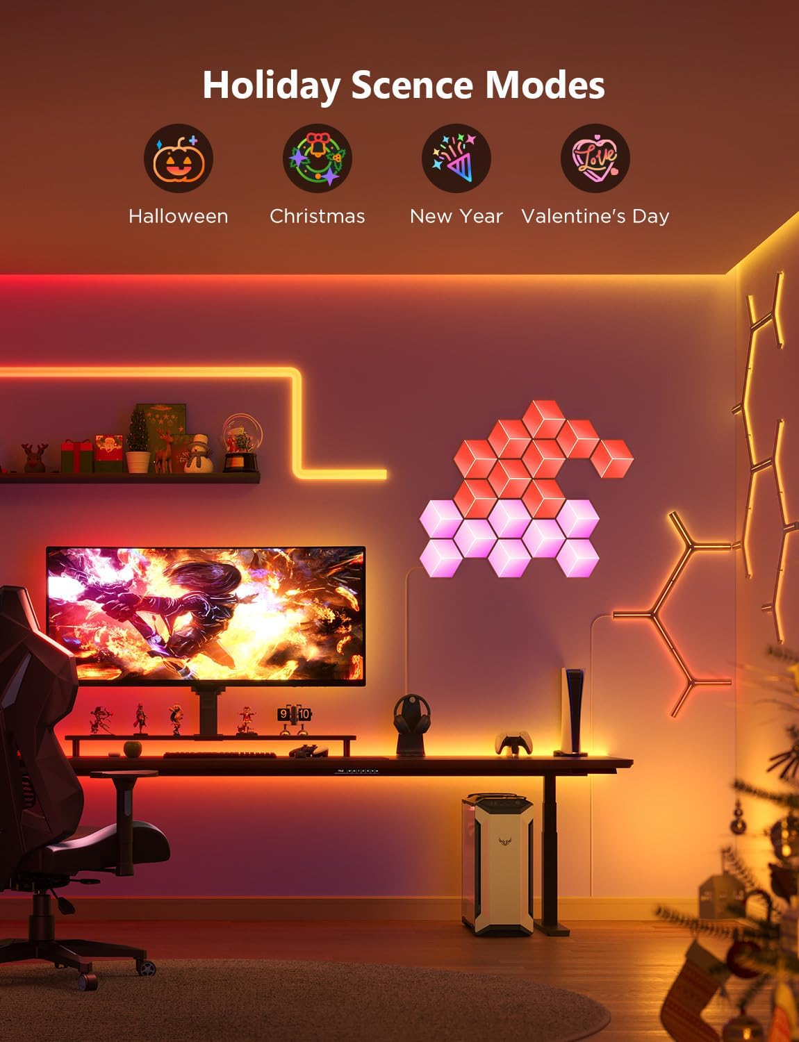 Govee Glide Hexa Pro Light Panels, RGBIC 3D Hexagon Wall Lights, Wi-Fi LED Creation Light with Music Sync