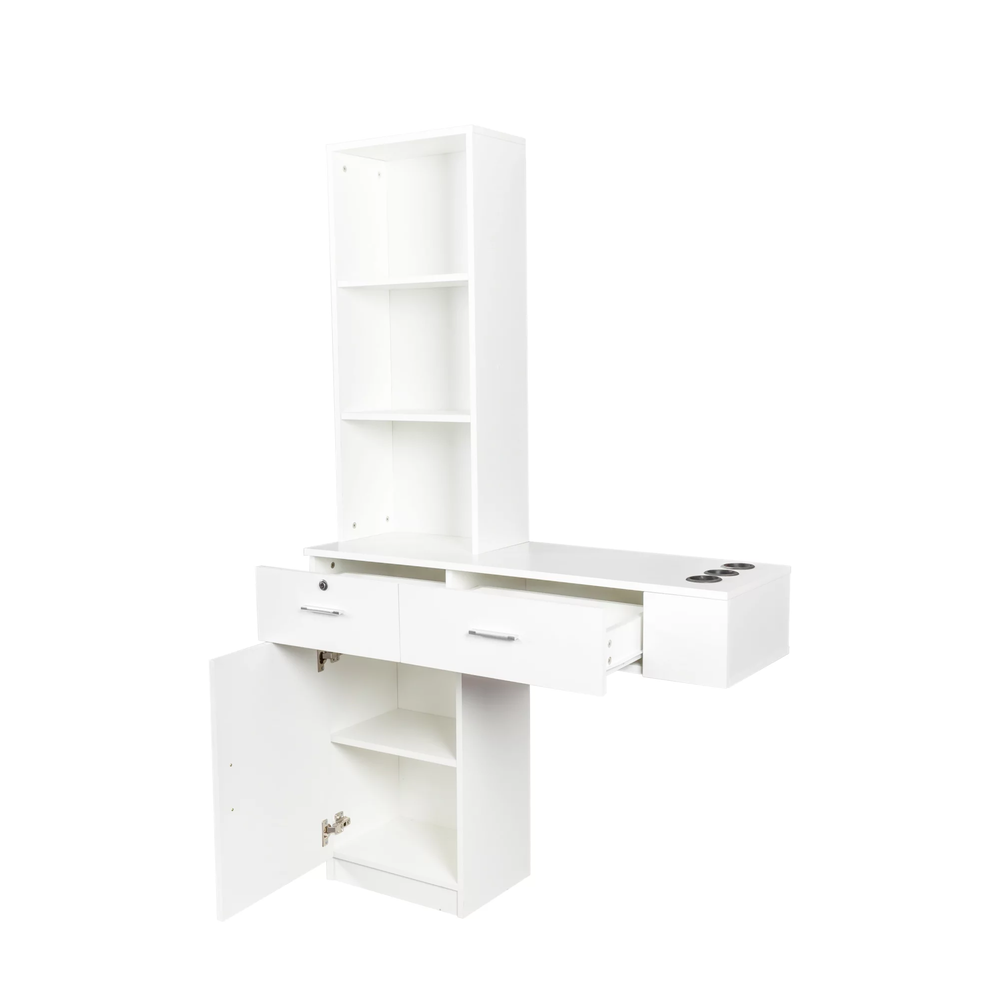 Holaki Modern Wall Mount Hair Desk Salon Station Barber Station Vanity Table Set, Dressing Table with 3 Tier Shelf