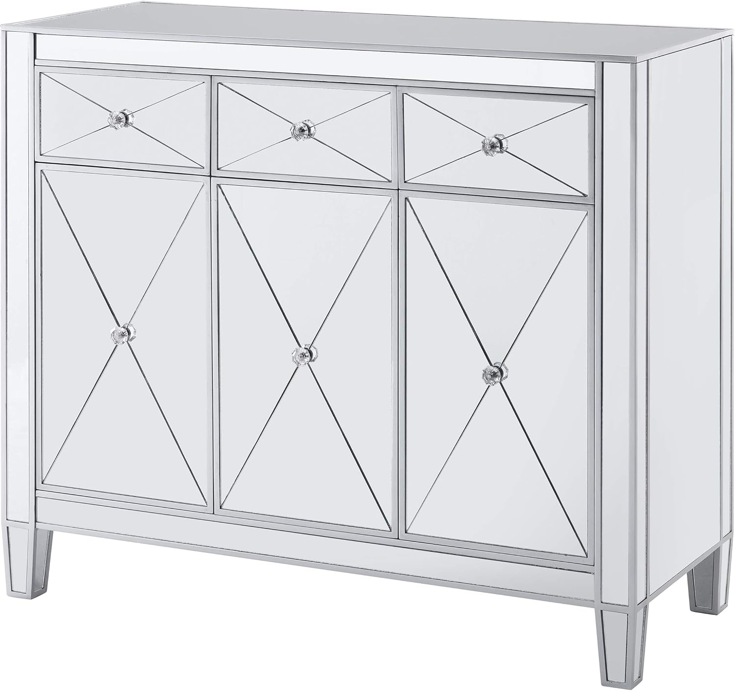 SEI FURNITURE Mirage Cabinet, Mirrored with matte silver trim.