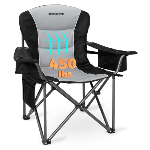 KingCamp Oversized Camping Folding Chair, Heavy Duty 450 LBS with Lumbar Support, Padded Outdoor Chair with Cup Holder