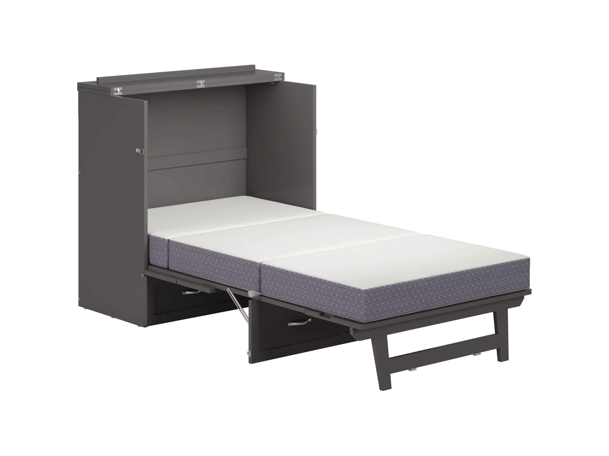 AFI Northfield Twin XL Solid Wood Murphy Bed Chest with Mattress, Drawer & Charger, Grey