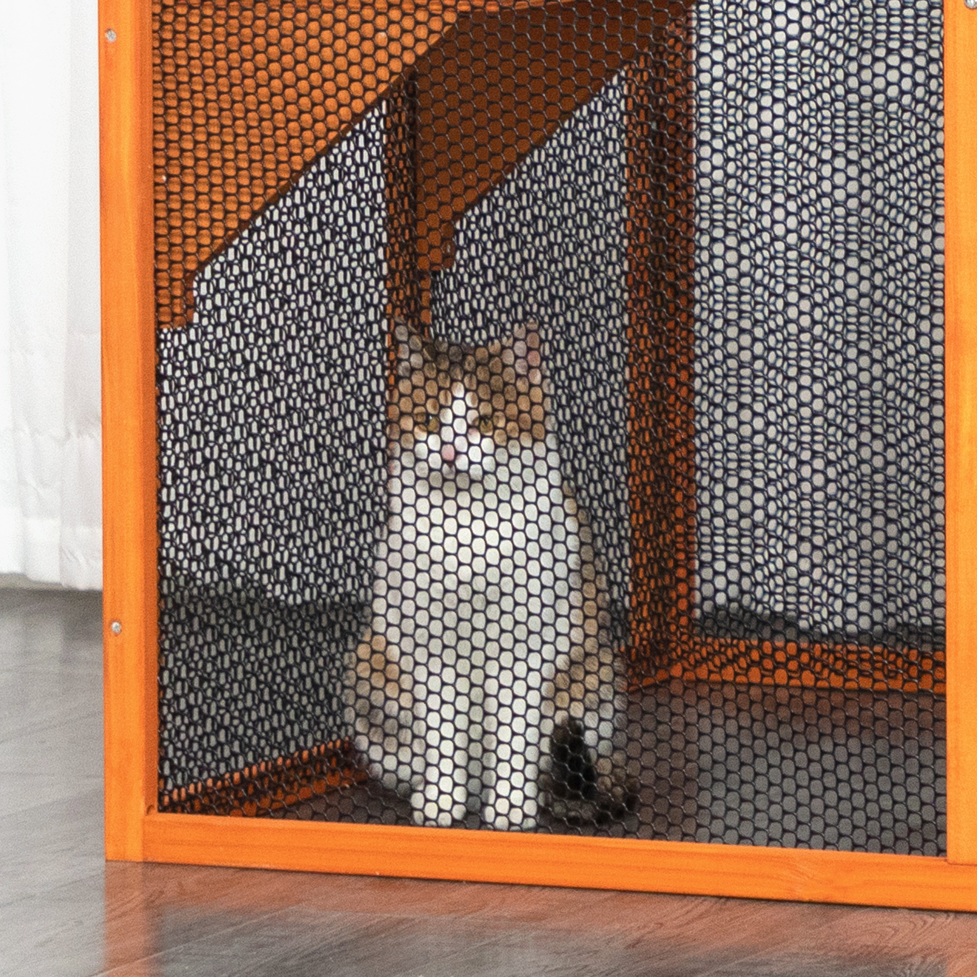 COZIWOW Outdoor Cat House, Wood Cat Catio with Platforms, Lockable Enter Door, Sunshine Panel, Cat Patio Cage Enclosure for Backyard Garden, Orange
