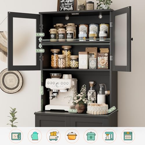 HOSTACK 71'' Pantry Cabinet, Tall Storage Cabinet with Microwave Stand, Freestanding Kitchen Hutch with Doors and Adjustable Shelves