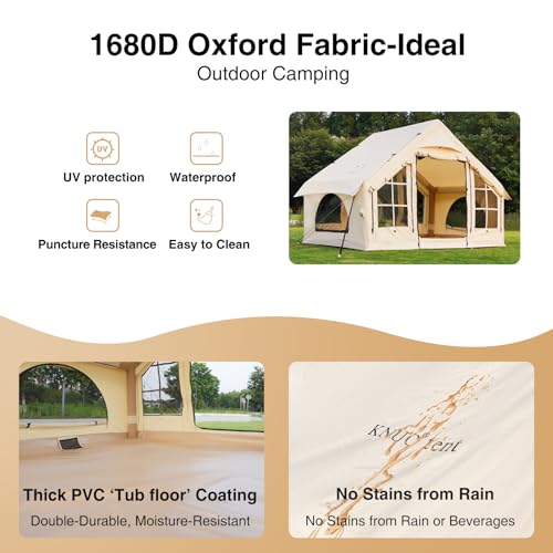 2025 Upgraded Waterproof Inflatable Camping Tent, Large Blow-Up Air Tent, No Assembly Needed Luxury Glamping House, Oxford Fabric