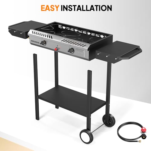 ROVSUN 2 Burner Outdoor Propane Gas Stove with Auto-ignition, Regulator & Shelf, 150