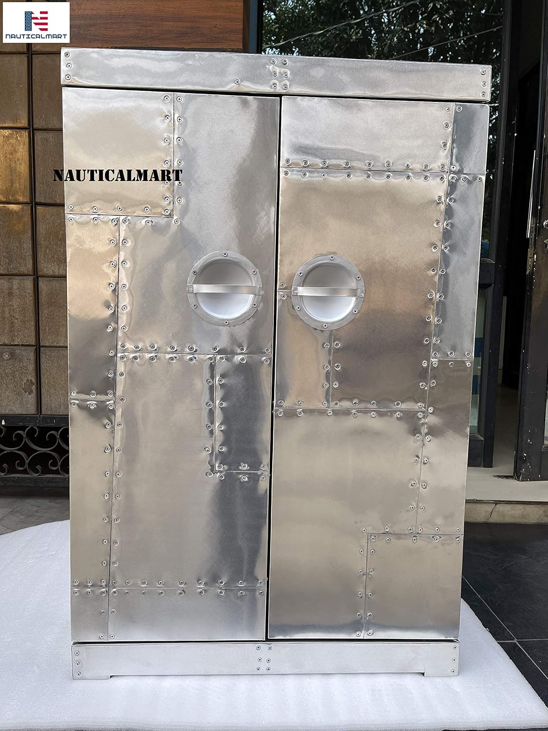 NauticalMart Aluminum Trunks Wine Style Wine Cabinet - Vintage Aviator Furniture