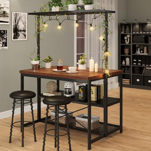 Kitchen Island with Storage, Bakers Rack with Power Outlet, Island Table for Kitchen,3 Tier Microwave Stand Oven Shelf,Large Coffee Bar Table