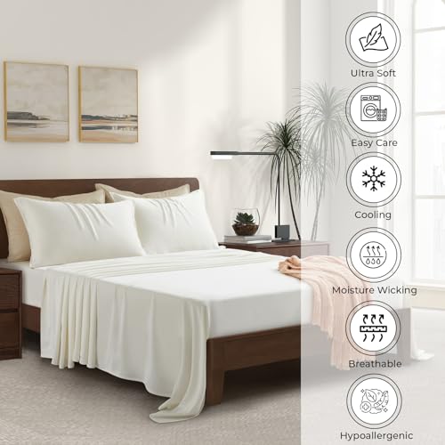 Luxury Bamboo Market | Queen Size Bed Sheet Set | 100% Viscose Made from Bamboo | Organically Grown | Ultra Soft | Cooling Sheets for Hot Sleepers |