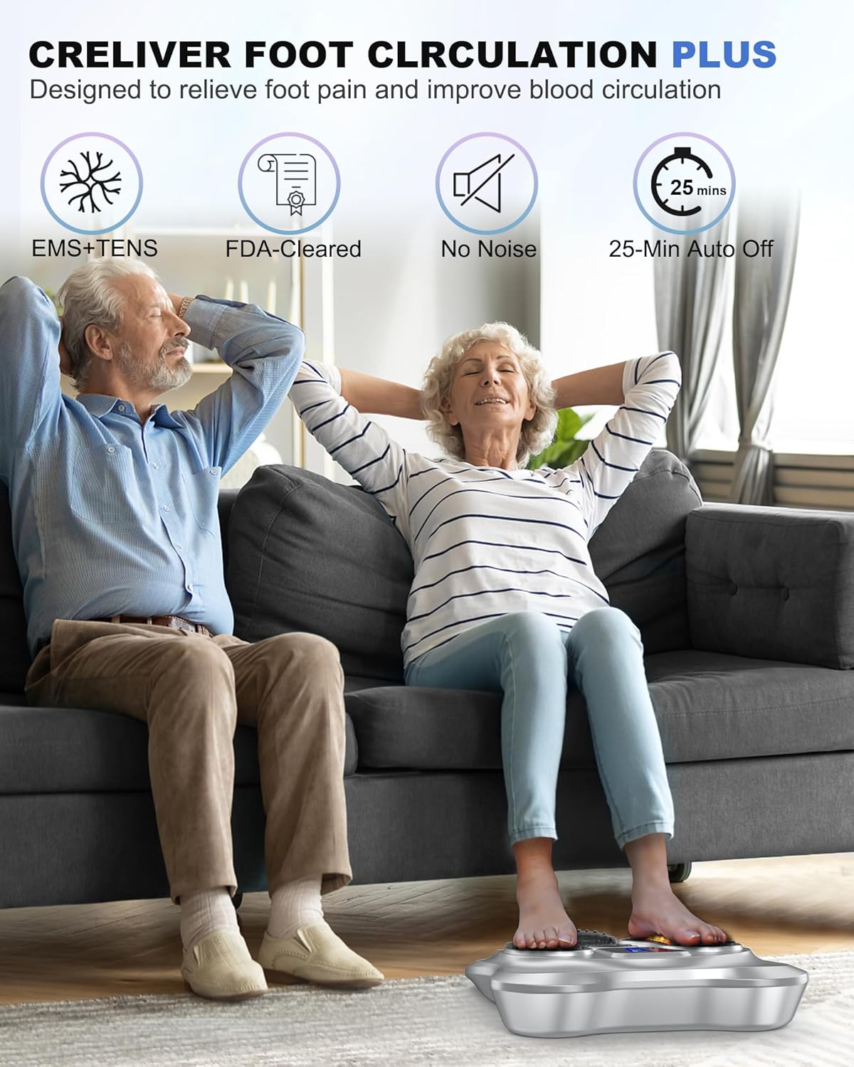 Creliver Foot Stimulator (FSA HSA Approved) with EMS TENS for Pain Relief and Circulation, EMS Foot Massager for Neuropathy
