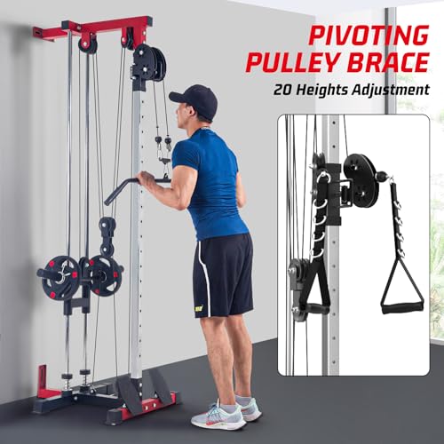 Wall Mount Cable Machine,LAT Power Cable Machine, LAT Pull Down and LAT Row LAT Tower,Cable Crossover Machine with 20 Positions