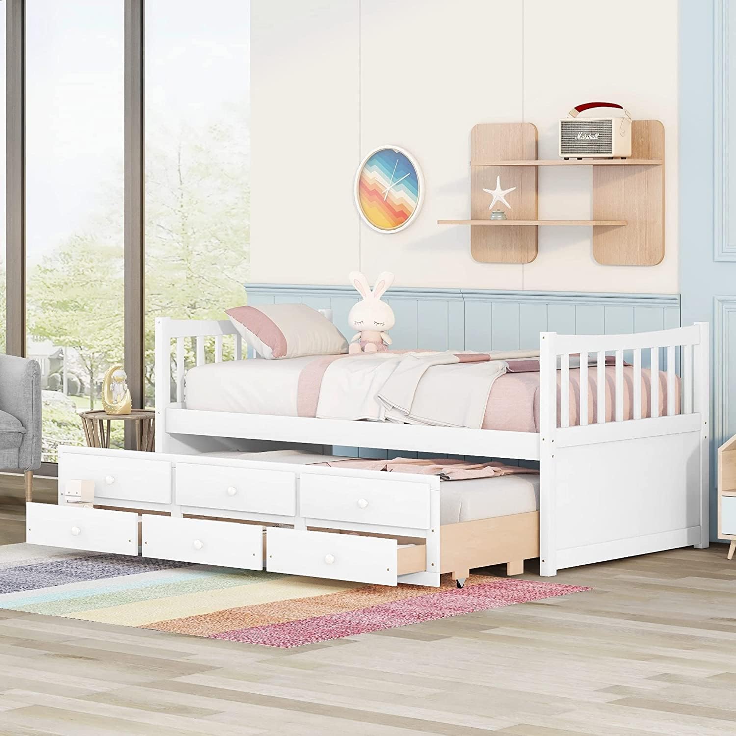 Harper & Bright Designs Daybed with Trundle and Storage Drawers,Wood Twin Captains Bed, Trundle Daybed with Storage for Kids Teens or Adults (Twin