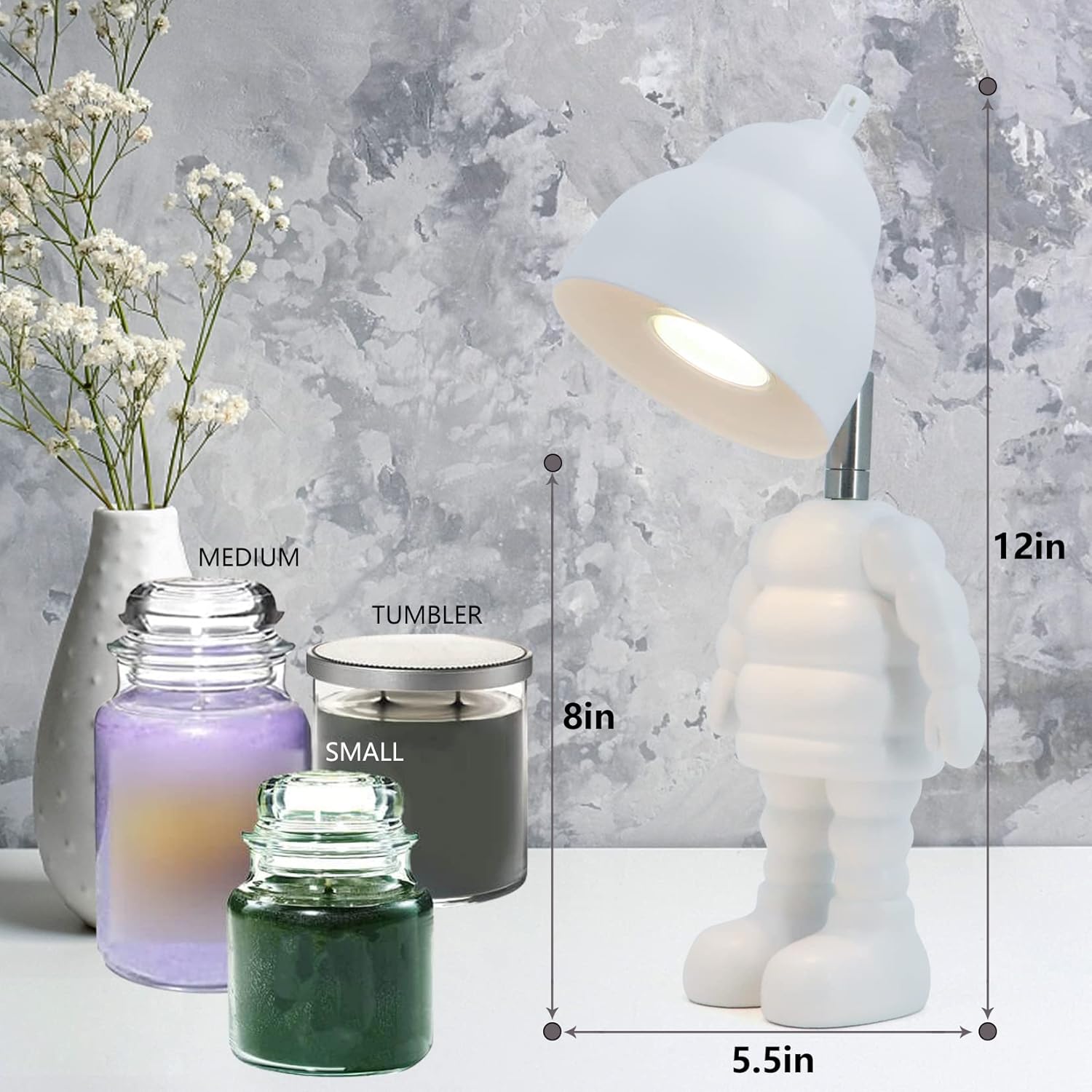 Candle Warmer Table Lamp, No Flame Electric Candle Wax Melting Lamp with 2 Bulbs, Angle Adjustable Top Down Candle Jar Melter for Large Size Yankee