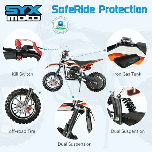 SYX MOTO 40CC 4-Stroke Mini Dirt Bike for Kids and Teens 8-14 Yrs, Gas Powered Off-Road,Pull Start, Safety Throttle Control