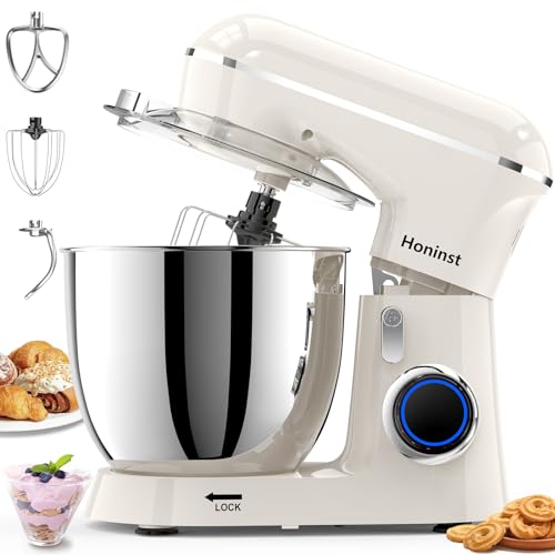 Honinst Stand Mixer, 6.5QT 10-Speed 660W Tilt-Head Electric Stand Mixer, 3-In-1 Kitchen Mixer with Bowl, Dough Hook, Whisk and Beater