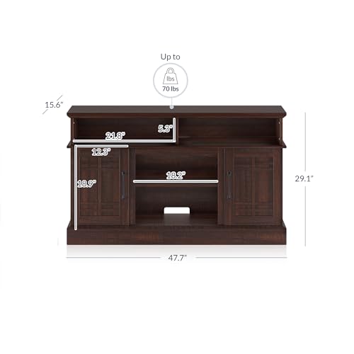 BELLEZE Modern 48" Farmhouse Wood TV Stand & Media Entertainment Center Console Table for TVs up to 50 Inch with Open Storage Shelves & Cabinets