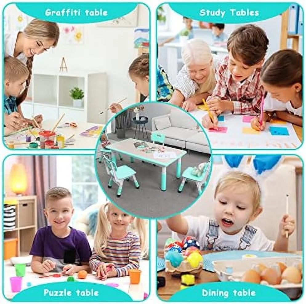 HJZBNONE Big  Study Table and 4 Chair Set  Height Adjustable Toddler Table and Chair Set for 4  Multifunctional Toddler Table  Reading  Drawing