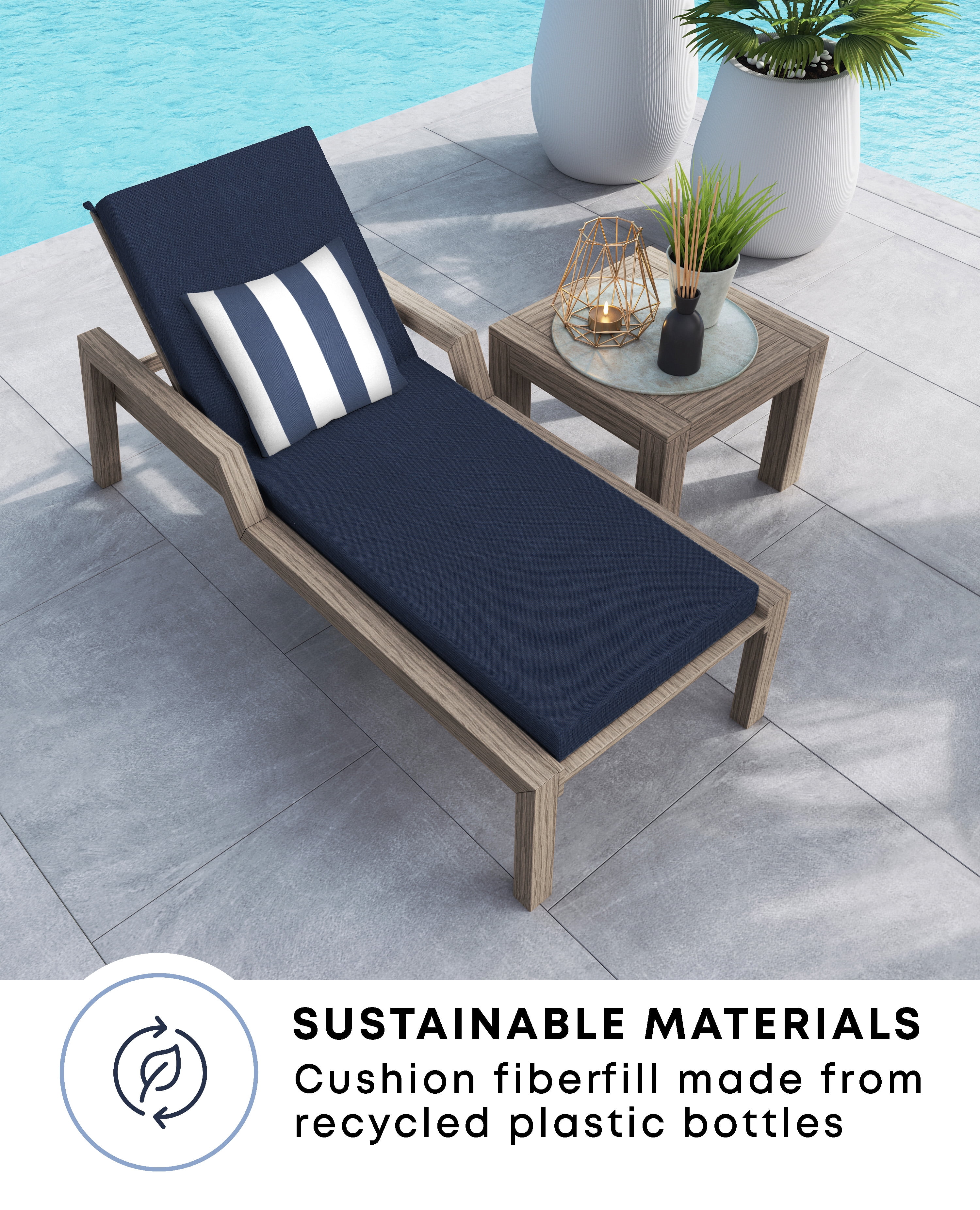 Textured Polyester Solid Blue (Indigo) Chaise Outdoor Lounge Cushion