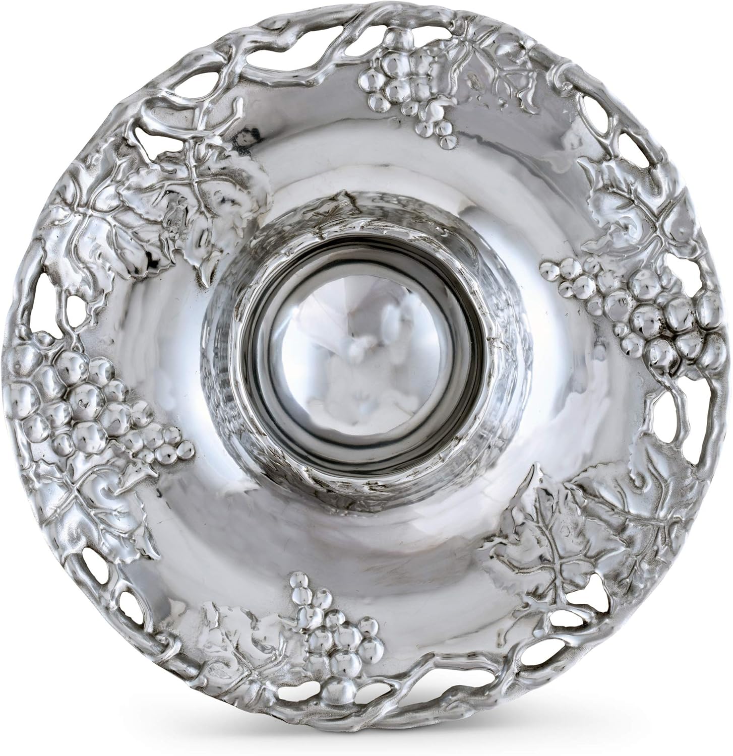 Arthur Court Designs Metal Grape Chip and Dip Platter in Grape Pattern Sand Casted in Aluminum with Artisan Quality Hand Polished Designer