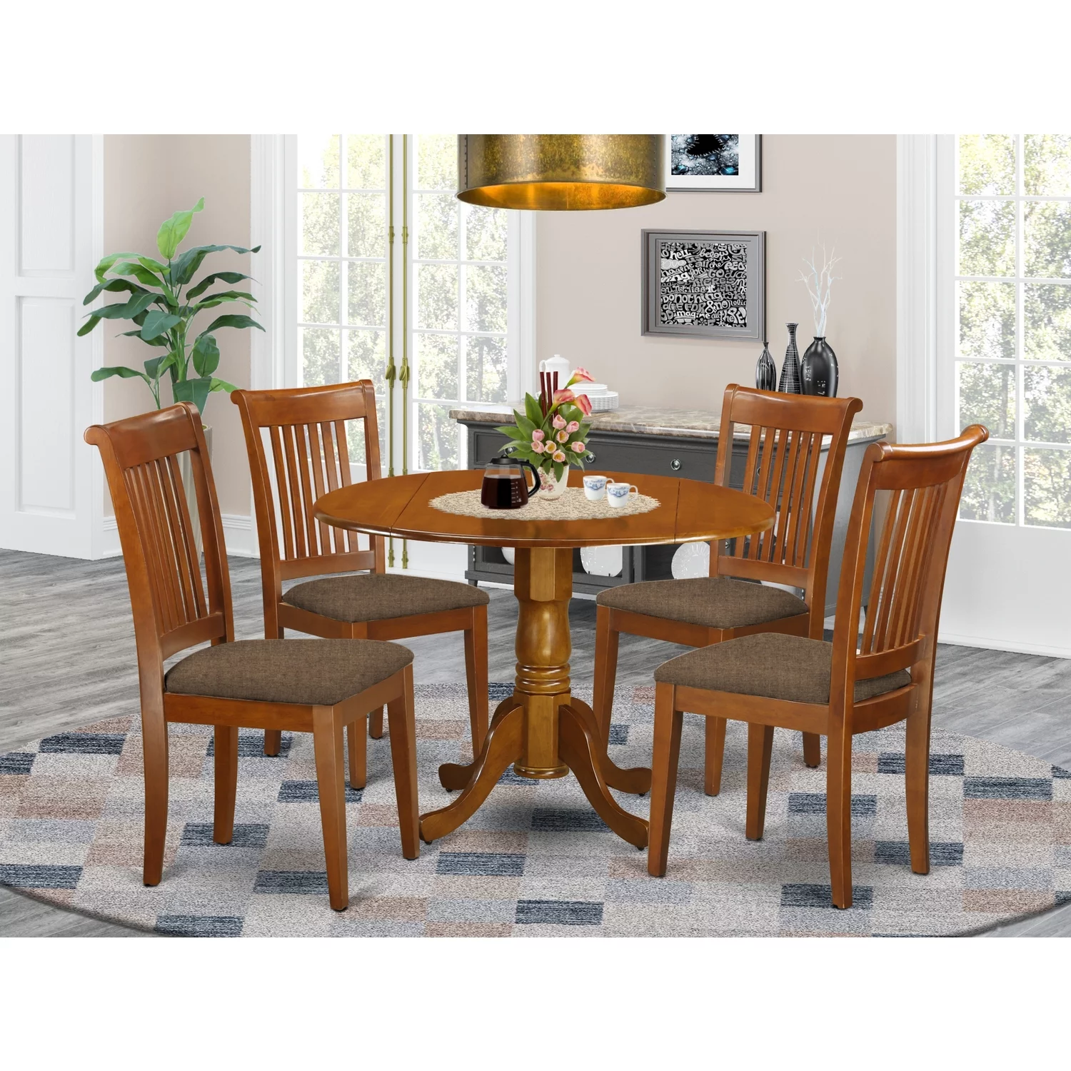 East West Furniture DLPO5-SBR-C 5 PC Kitchen Table set-small Kitchen Table-plus 4 dinette Chairs