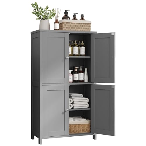 Nuturelly Freestanding Pantry Cabinets, Kitchen Floor Storage Cabinet with 4 Doors & 3 Adjustable Heights