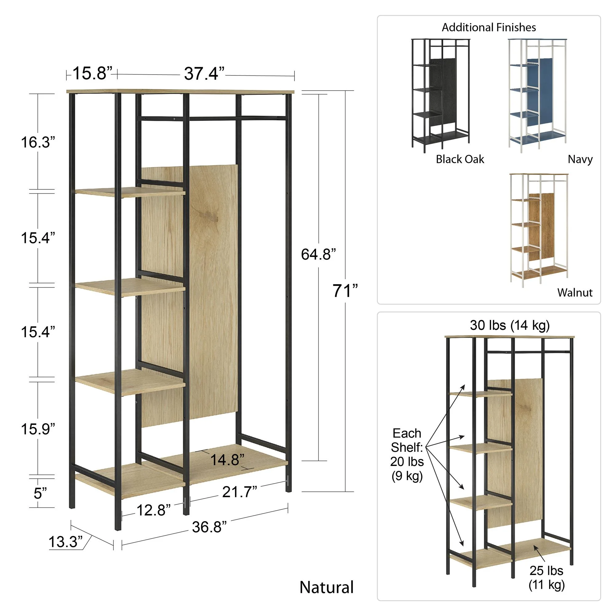 RealRooms Bexley Open Wardrobe, Walnut