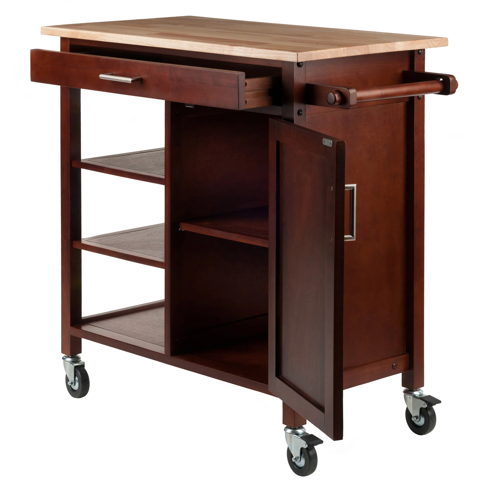 Winsome Wood Marissa Kitchen Utility Cart, Two-Tone, Natural & Walnut Finish