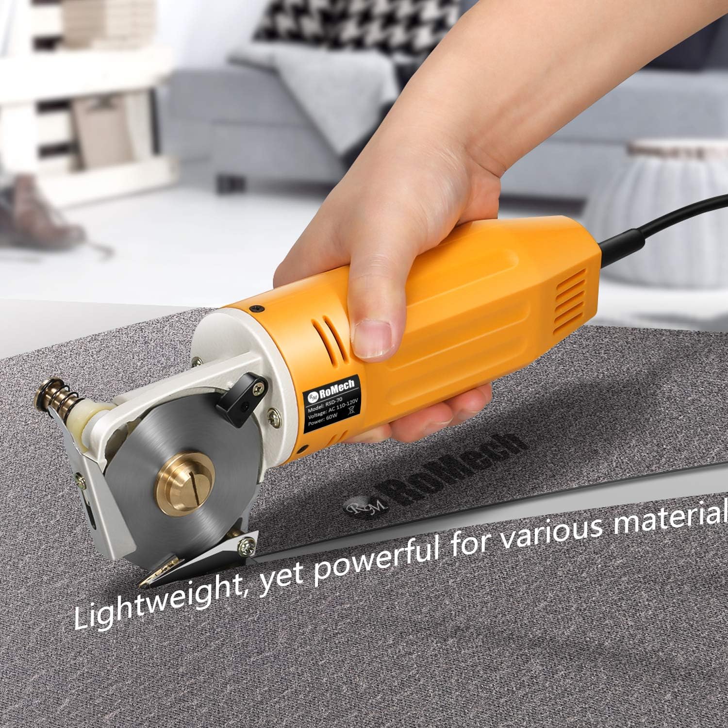 RoMech Mini Electric Cloth Cutter, Rotary Blade Fabric Cutting Machine, Octagonal Knife