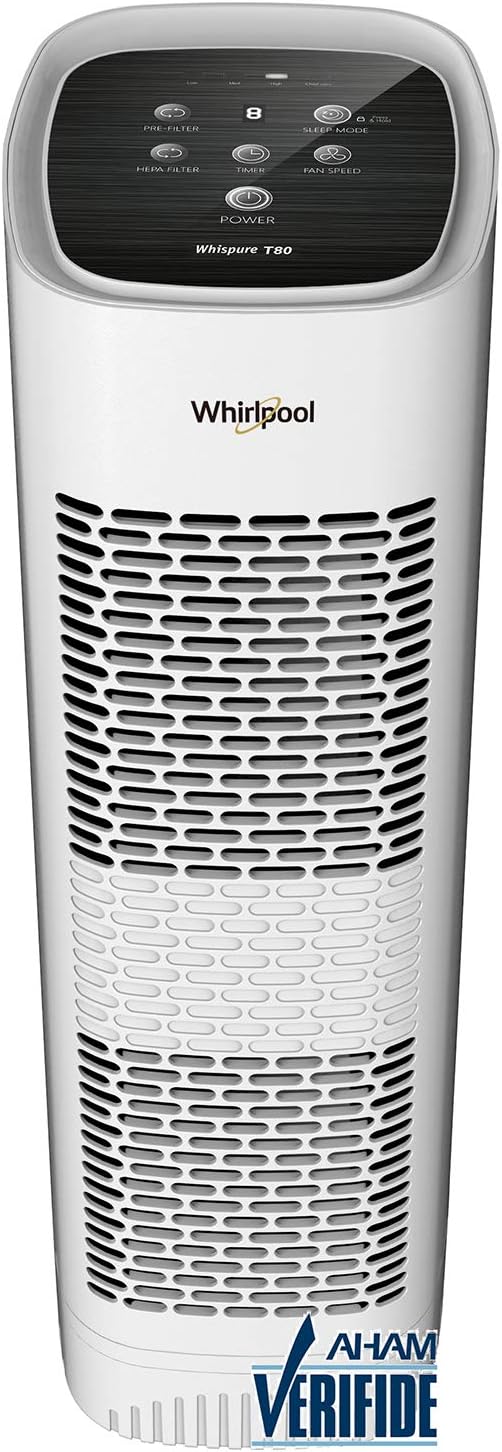 Whirlpool Whispure WPT80B, True HEPA Purifier, Activated Carbon Advanced Anti-Bacteria, Ideal for Allergies, Odors, Pet Dander, Mold, Smoke, Smokers