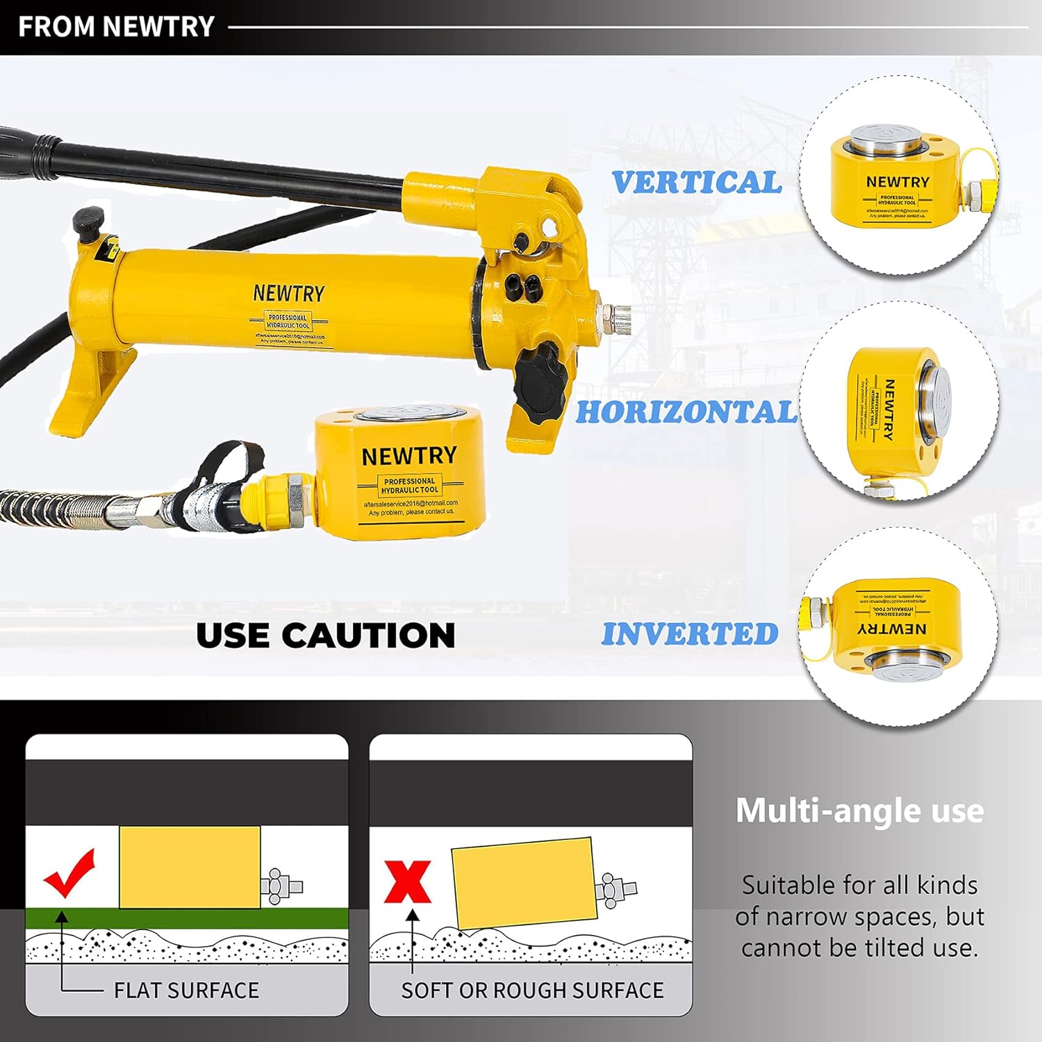 NEWTRY 50 ton Low Profile Hydraulic Ram Jack + Hand Pump Stoke 16mm(0. 63inch) Mini Protable Hydraulic Cylinder Industrial Super Thin Lifting Jack